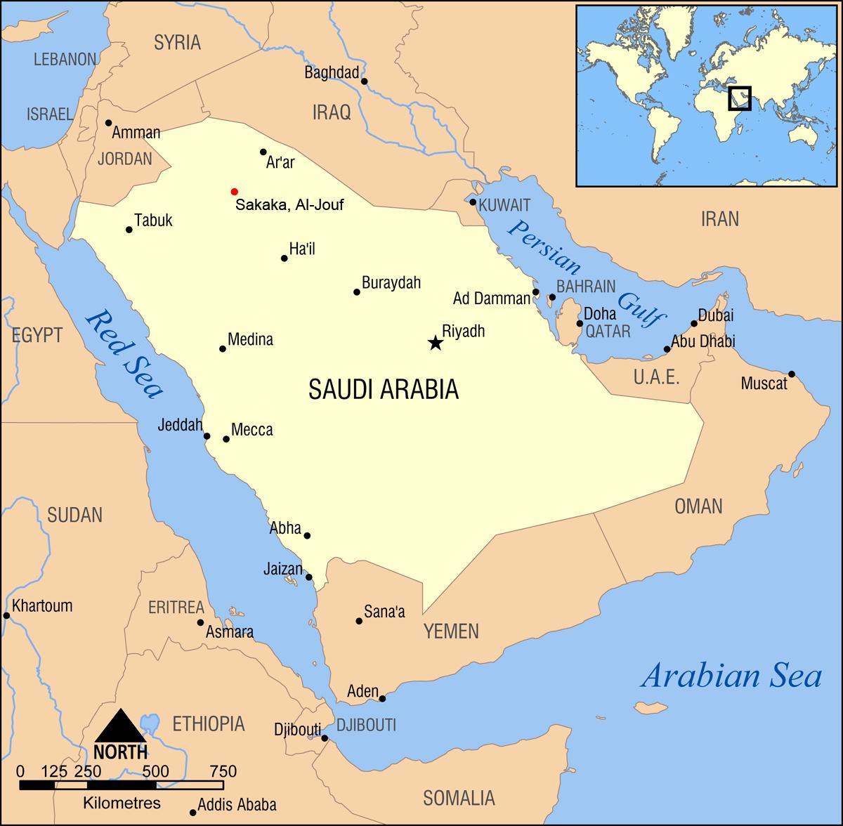 الجوف في المملكة العربية السعودية خريطة