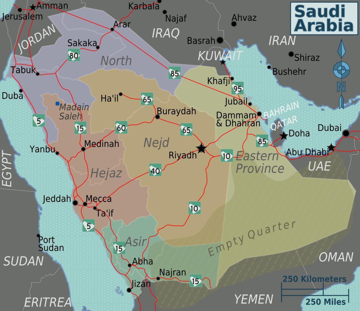 خريطة المملكة العربية السعودية مع المدن المسافة