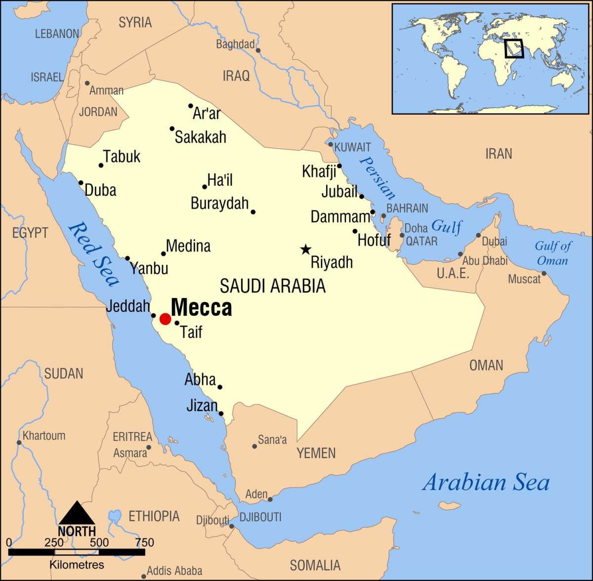 خريطة مكة المكرمة في المملكة العربية السعودية