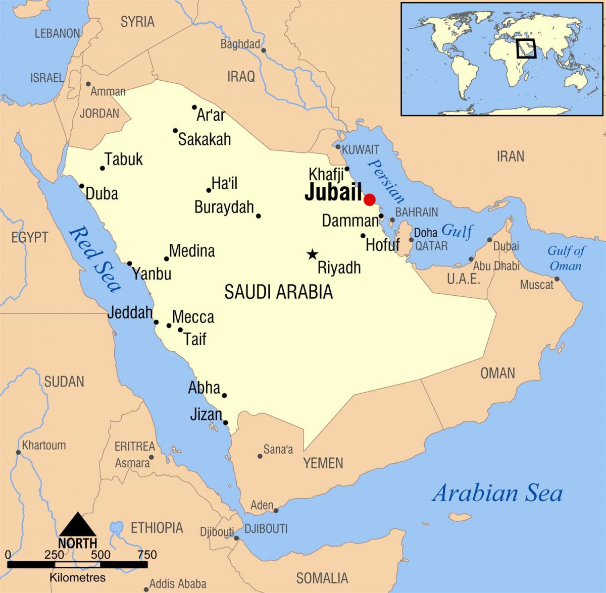 الجبيل المملكة العربية السعودية خريطة