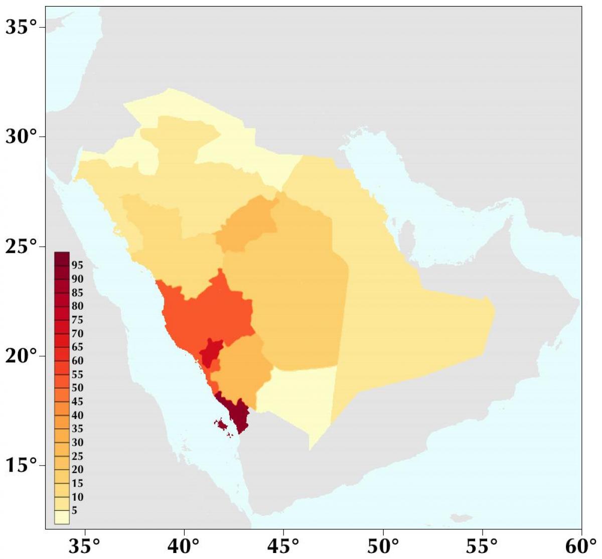 المملكة العربية السعودية خريطة الكثافة السكانية