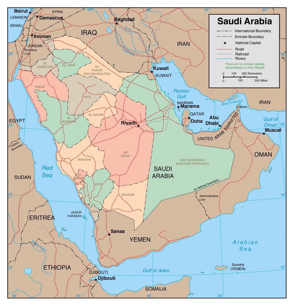 خريطة مخطط المملكة العربية السعودية مع البلدان المجاورة