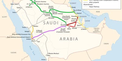 خريطة المملكة العربية السعودية السكك الحديدية